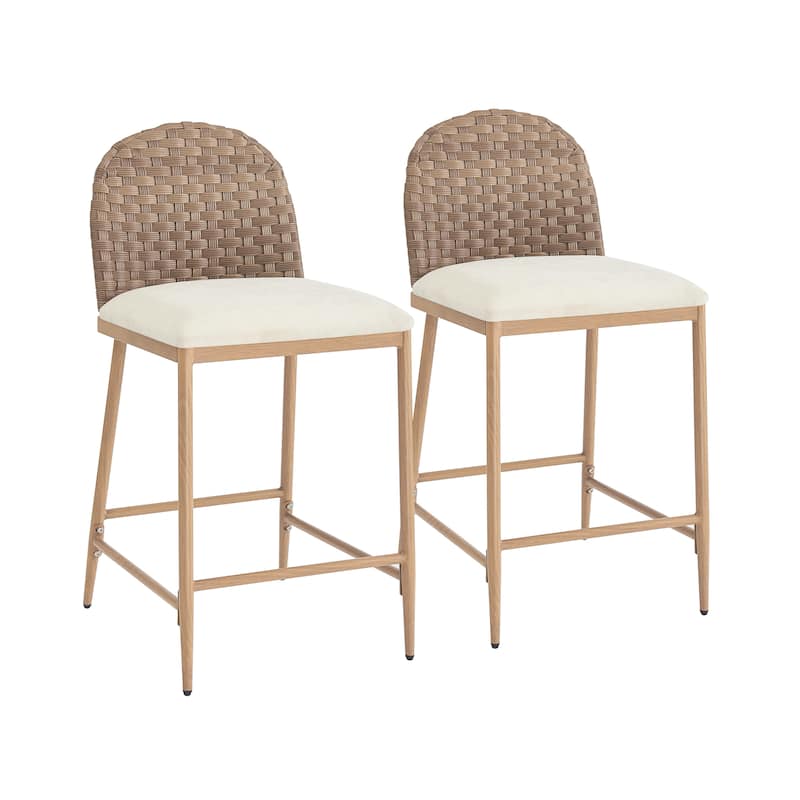 Christopher Knight Home - Isolde Farmhouse Upholstered Armless Barstool in Iron & Rattan (Set of 2)