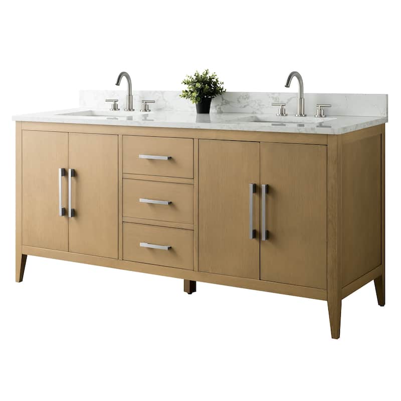 Vanity Art 72" Double Sink Bathroom Vanity Cabinet with Engineered Marble Top