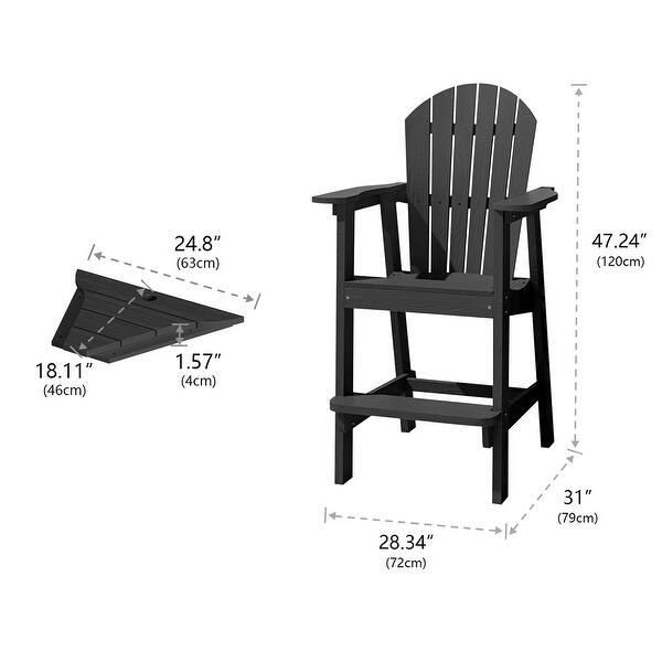 dimension image slide 3 of 4, Rustic 2 Pieces Adirondack Chair Outdoor Barstools with Connecting Tray and Umbrella Hole