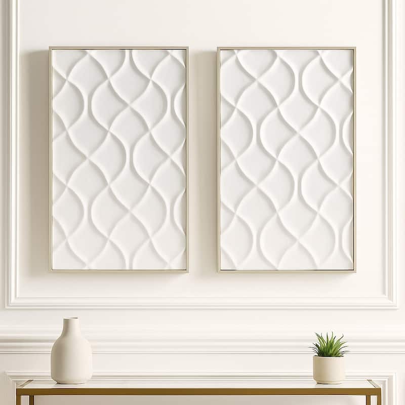 Modern Plaster Wall Decor with Geometric Design - Set of 2, 40", White