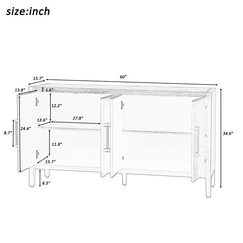 Delicate Wood Grain Storage Cabinet 4 Doors Buffet Cabinet Accent Sideboard with Adjustable Shelfs, for Study, Living Room