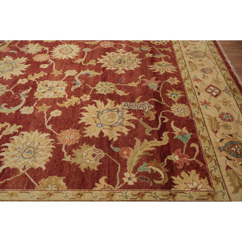 Hand Knotted Oriental 100% Wool Carpet Traditional All-Over Oranges & Rust Peshawar Area Rug - 9' 7'' X 7' 7''