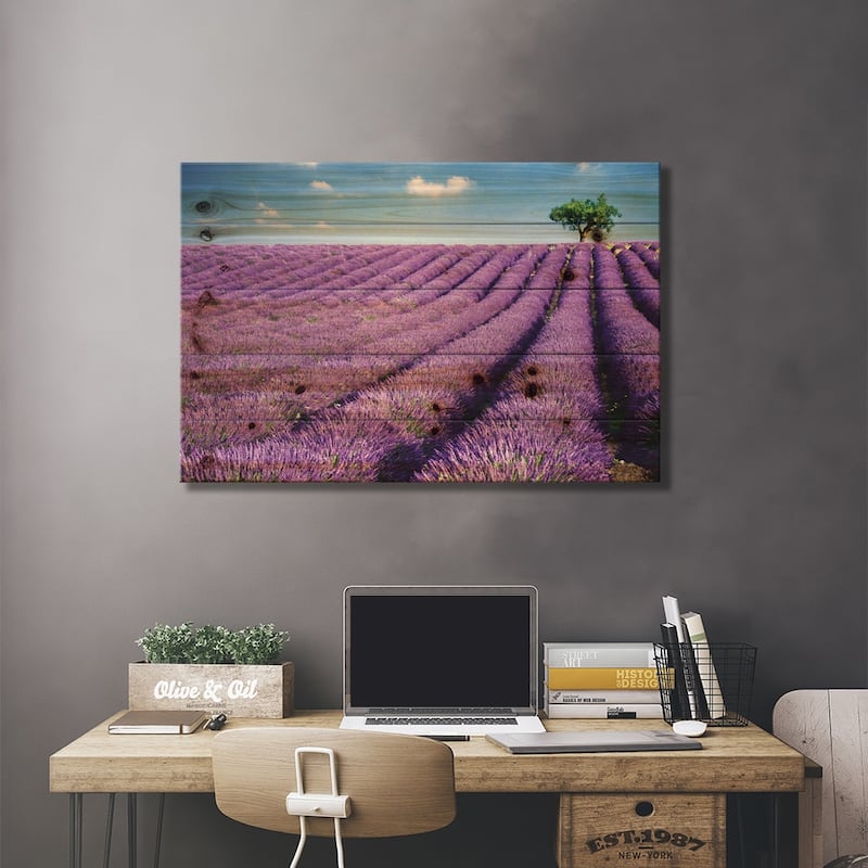 Lavender Field And Tree In Summer, Provence, France Print On Wood by Matteo Colombo - Multi-Color
