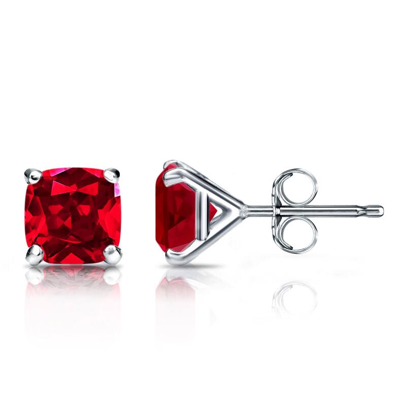 Auriya 14k Gold Lab Grown Gemstone Ruby Stud Earrings Cushion 0.25 to 5.00 ct. tw. 4-Prong Martini Push-Back - 1.75ct tgw. - White
