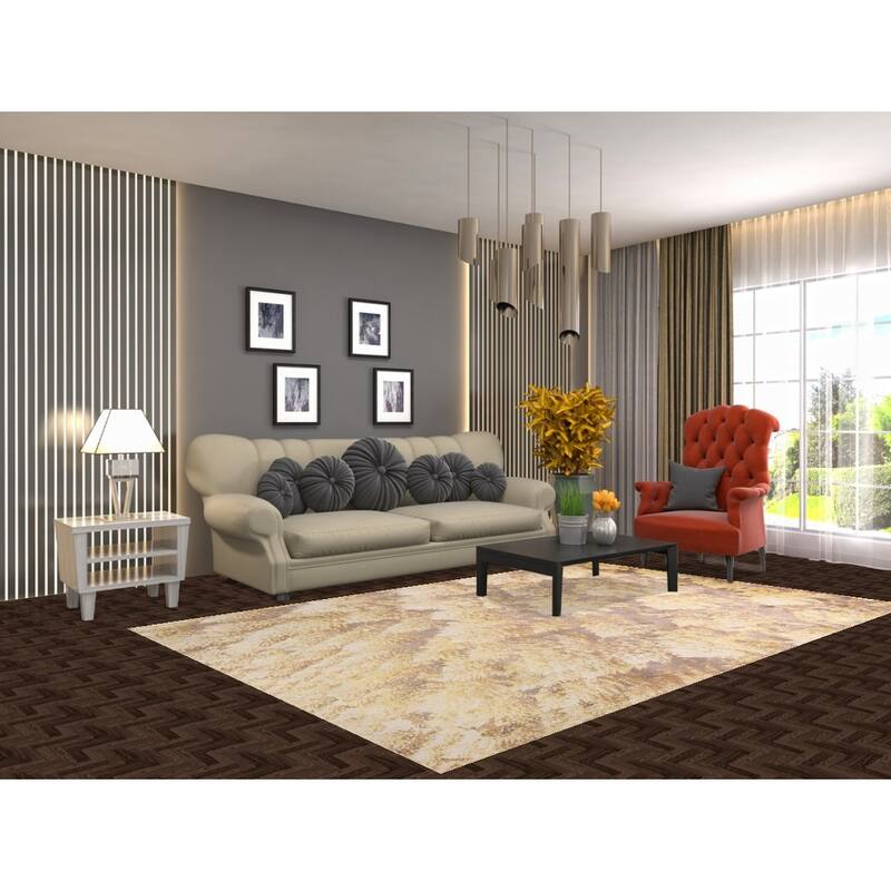 Yellow Abstract Area Rug Hand-Knotted Wool Carpet - 5'11"x 8'11"