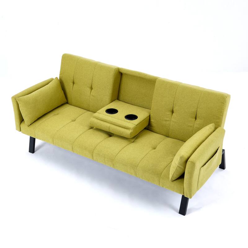 70-inch multi-functional cotton and linen sofa bed: foldable + cup holder + side storage