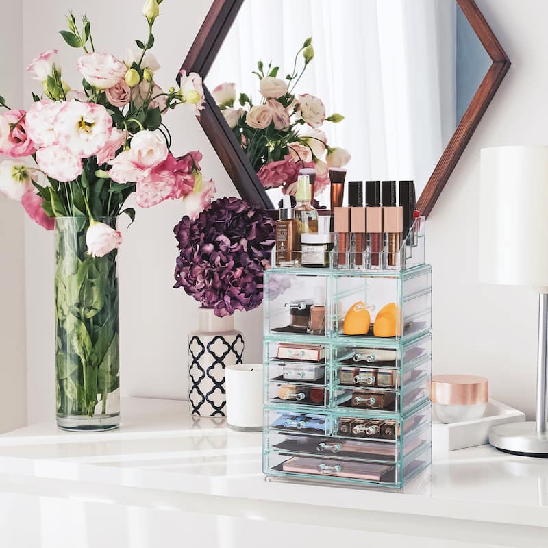 Sorbus Cosmetic Makeup and Jewelry Storage Case with 12 Drawers and 16 Slots - 4-Piece Set