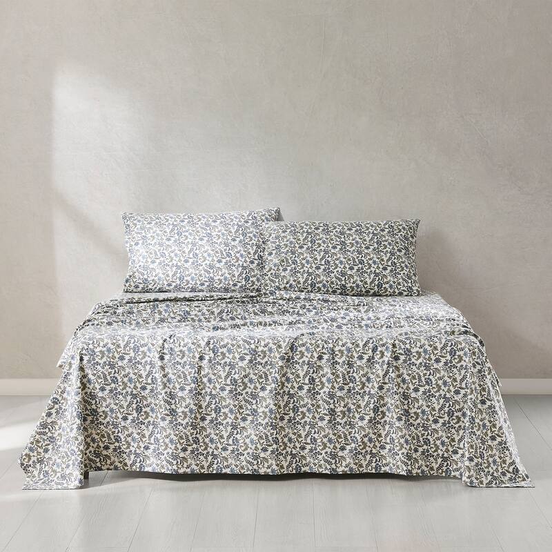 Lush Decor Lillian Block Print Blue Cotton Sheet Set - Full