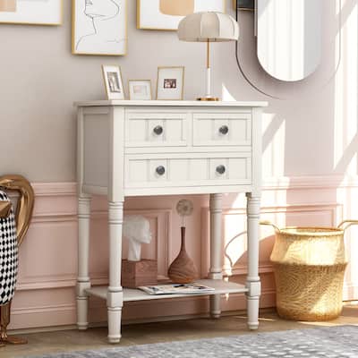 Narrow Console Table, Slim Sofa Table with Three Storage Drawers and Bottom Shelf
