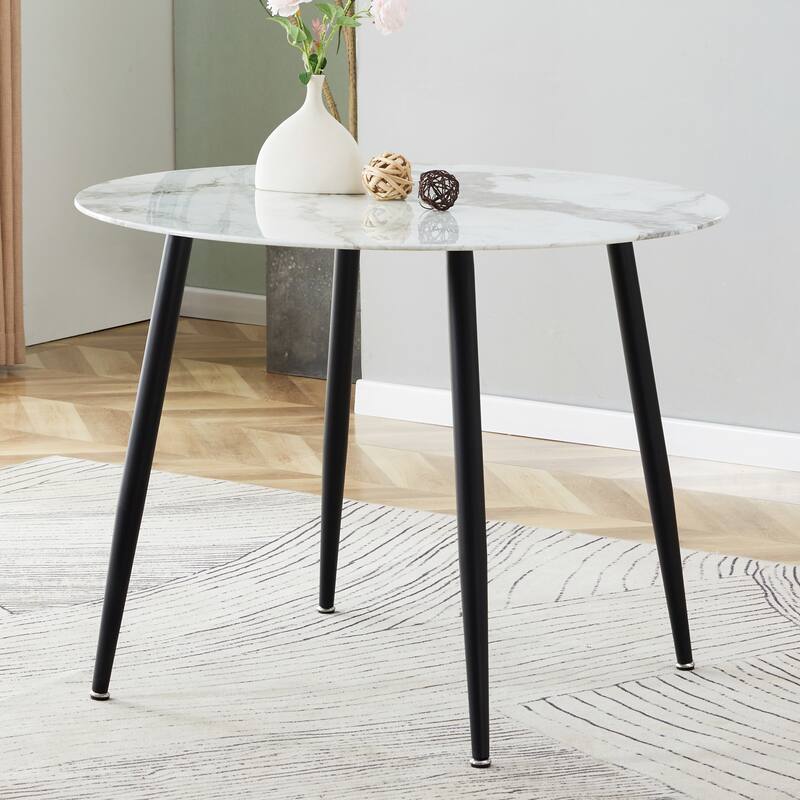 Dining Table With A Diameter Of 40 Inches, A 0.3 Inch Thick Imitation Marble Pattern Tabletop And Metal Legs 40 '* 40' * 30 '