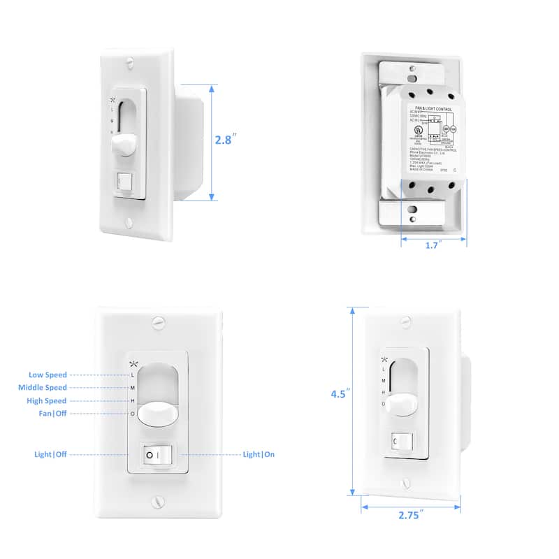 CARRO HOME Pyatt Switch, 2 in 1 Fan Speed Control and Light On/Off Switch(Capable of controlling AC ceiling fans) - N/A