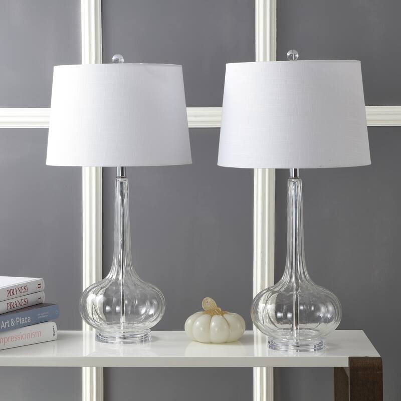 Diamante 28.5" Glass Teardrop LED Table Lamp, Pink (Set of 2) by JONATHAN Y