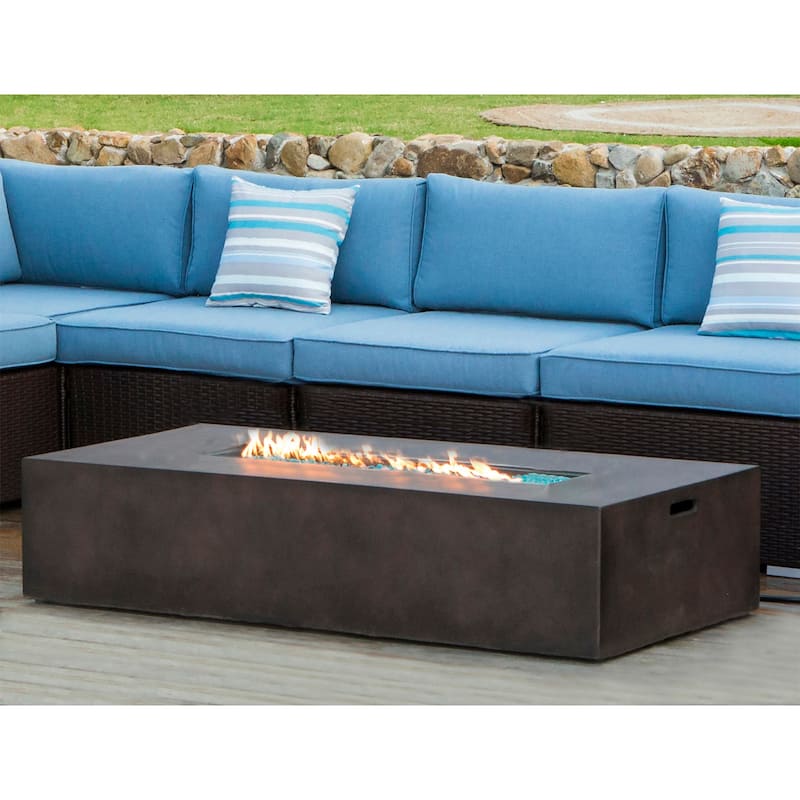 COSIEST Outdoor Rectangle Concrete Fire Pit Table (50,000 BTU) - Dark Bronze