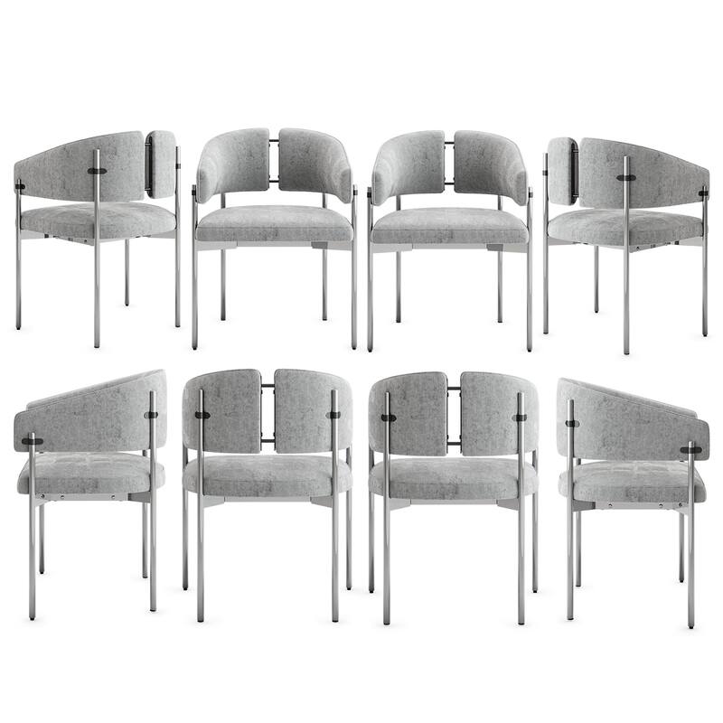 Classic and Luxurious Barrel Dining Chairs with Arms - Set of 8 - Grey