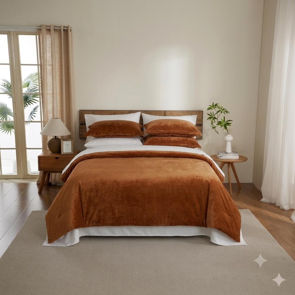 Luxury Velvet Comforter Set 9 pcs -Copper Orange