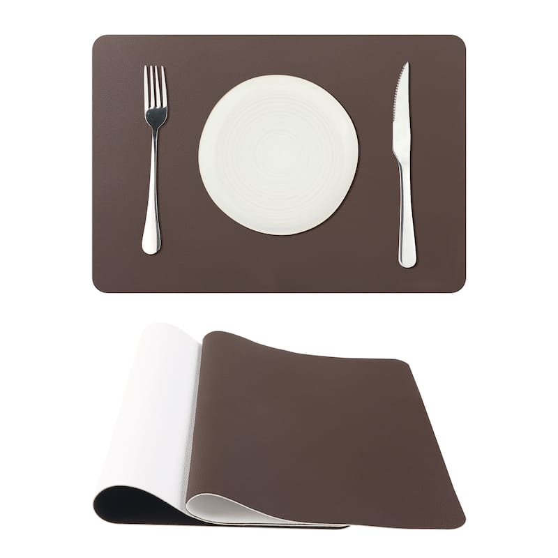 Placemats Set of 2, Faux Leather Kitchen Table Mats Place Mats - 17x12 inch - Coffee White