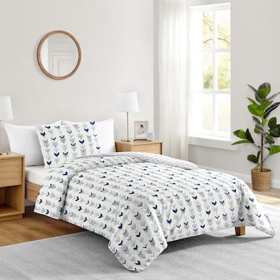 Woodland Arrow Collection Boy or Girl 2-piece Twin-size Comforter Set - Navy Blue Mint Grey and White