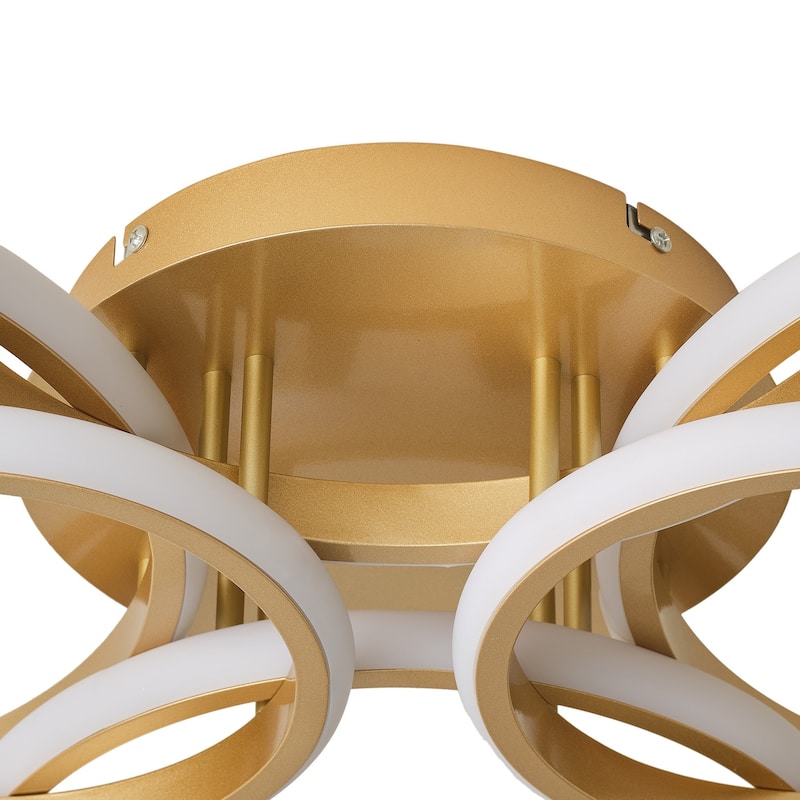 Modern 6-Ring Dimmable Cool White LED Semi Flush Mount Ceiling Light Fixture