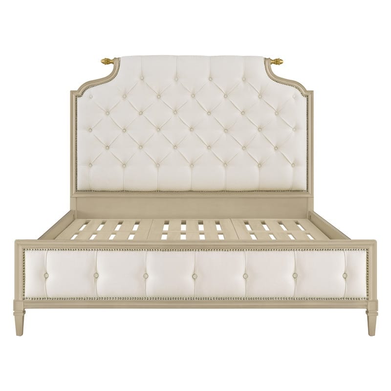 Spruce & Spring Classic American Tufted Upholstered Platform Bed with Birch Wood Frame in Champagne Silver - King