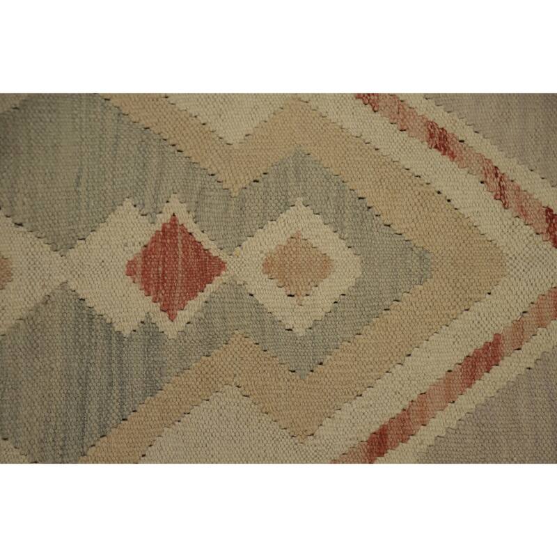 Hand Woven Oriental 100% Wool Carpet Southwestern Tribal Beige & Ivories Kilim Area Rug - 6' 7'' X 5' 10''