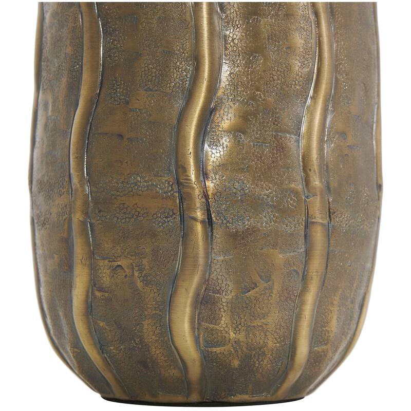 Metal Snakeskin Inspired Decorative Vase with Dimensional Wavy Accents - Brass - Roche River Decor