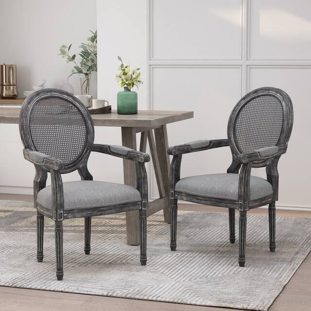 Judith Wood and Cane Upholstered Dining Chair by Christopher Knight Home - 25.00" L x 27.00" W x 40.25" H - Set of 2 - Gray