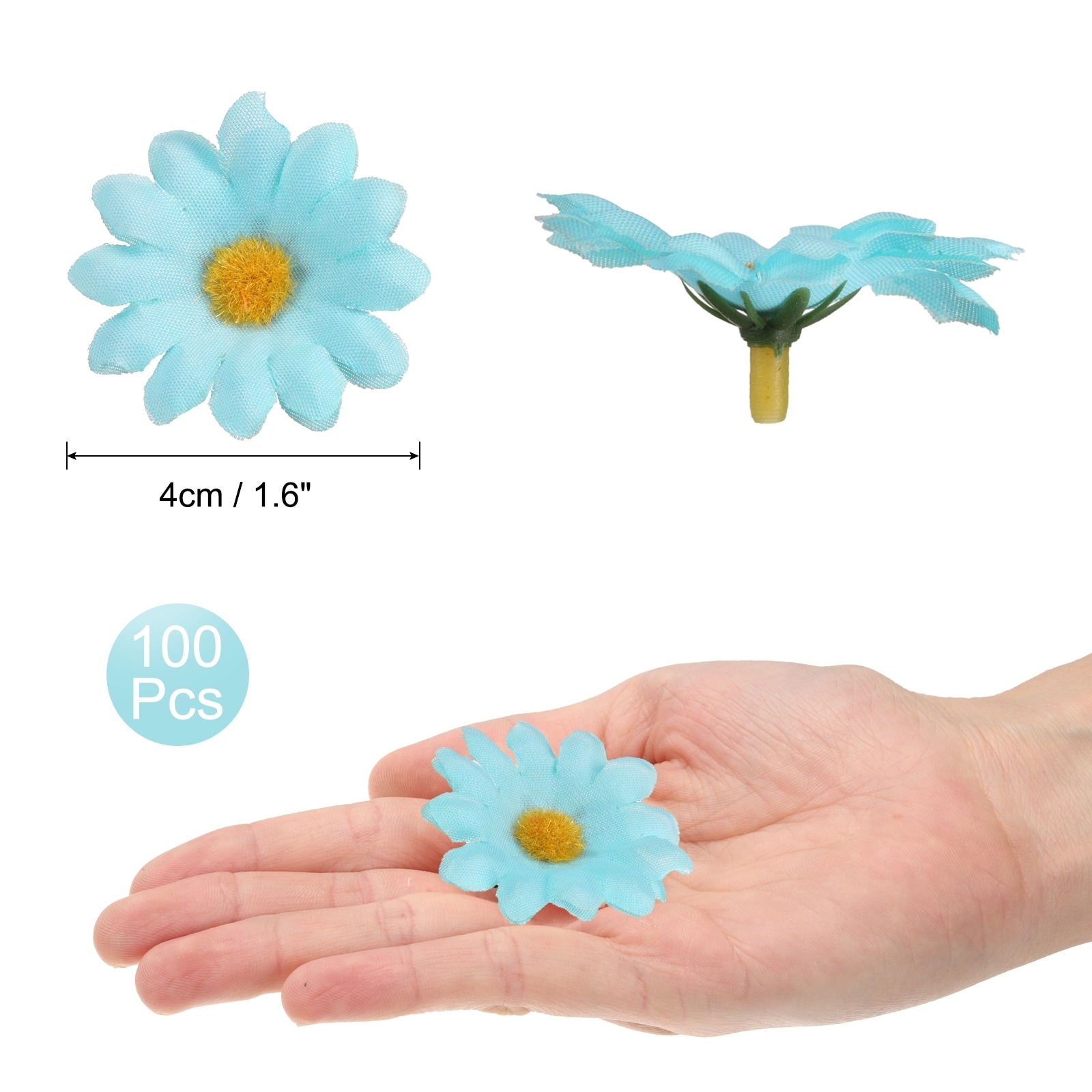 100pcs Artificial Daisies Flower Heads,1.6" Silk Fake Daisies, Black/Yellow