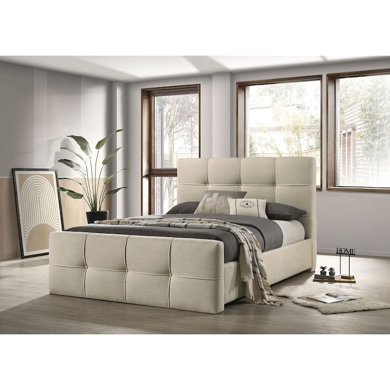 Modern Button Tufted Ivory Finish 1 piece Upholstered Bed