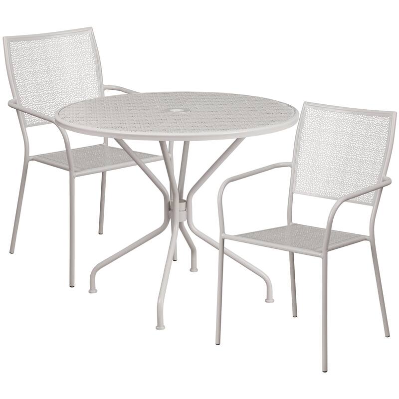 35-inch Round Steel 3-piece Patio Table Set with Square Back Chairs