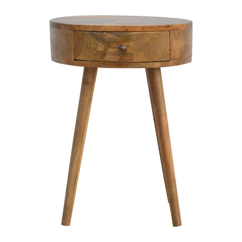 Circular Oak Bedside Table with One Drawer