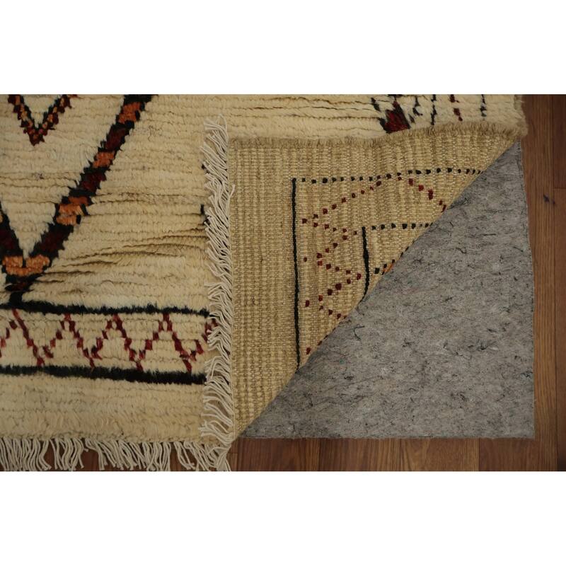 Hand Knotted Oriental 100% Wool Carpet Modern Tribal Beige & Ivories Moroccan Area Rug - 10' 0'' X 6' 4''