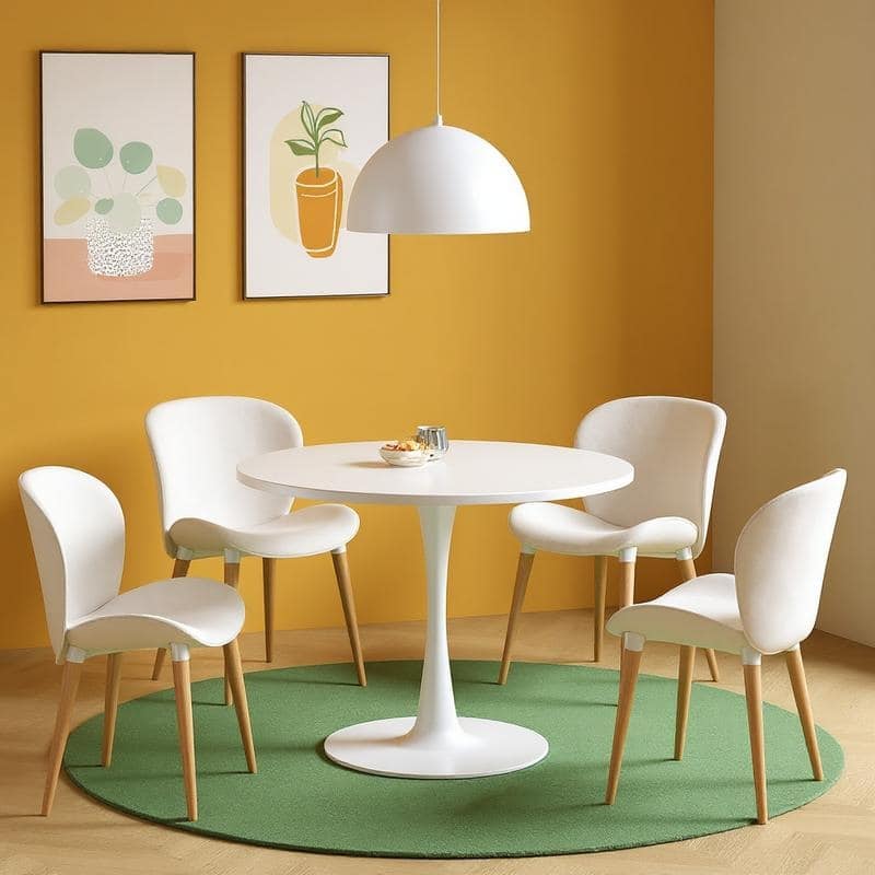 Grondin Mid-Century Modern Round Kitchen or Dining Table with Premium MDF Top and Steel Pedestal Base for Dining Room - White - 31.5" Dia