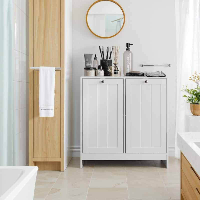 Tilted Laundry Hamper with Removable Basket, Hidden Laundry Hamper, Storage Cabinet, Free-Standing Home Organizer