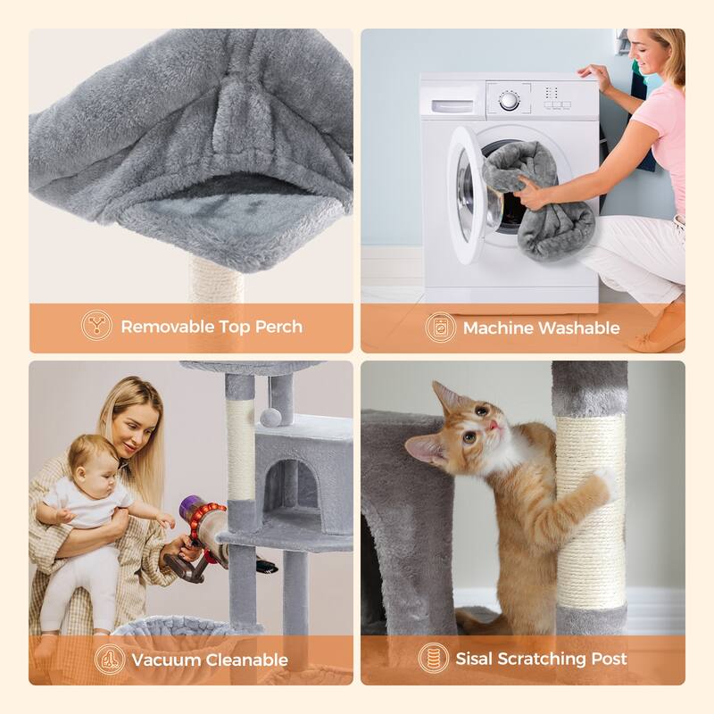 69" Tall Cat Tree Large Cat Tower with Super Big Hammock, Scratching Posts, Condo House and Large Top Perch