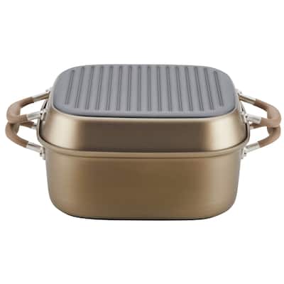 Anolon Advanced Nonstick 2-in-1 Deep Square Grill Pan and Square Roaster, 11-Inch, Umber