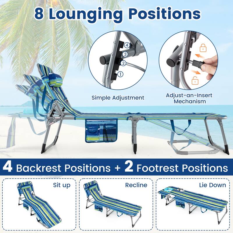 Gymax 2PCS Tanning ChairPortable Chaise Lounge Chair w/4-Position