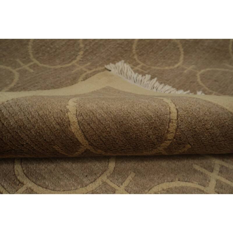 Hand Knotted Oriental 100% Wool Carpet Modern Geometric Brown Nepalese Area Rug - 8' 0'' X 5' 0''