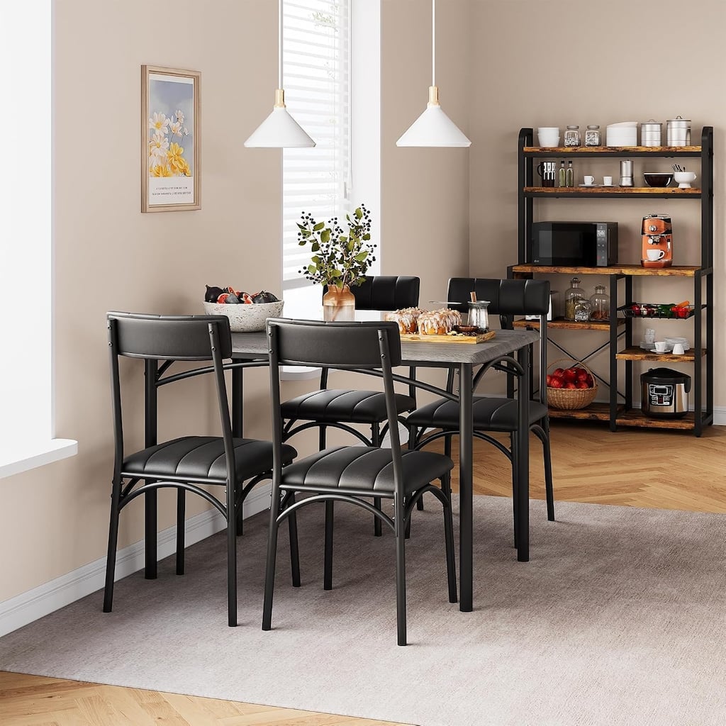 5-Piece Dining Table Set with 4 Upholstered Chairs, Metal and Wood Table for Kitchen or Apartment