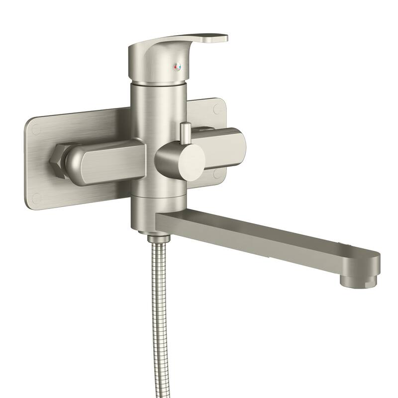 Niagara Highflow Wall Mounted Tub Filler with Pivoting Arm Spout and Handshower Brushed Nickel