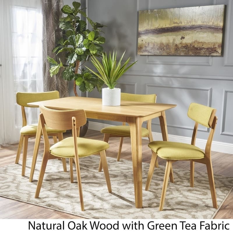 Megann Mid-Century 5-piece Wood Rectangle Dining Set by Christopher Knight Home - Natural Oak + Green Tea
