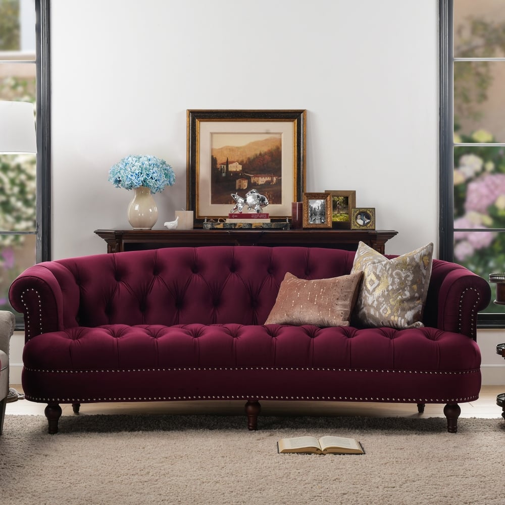 La Rosa 84" Mid-Century Modern Velvet Upholstered Chesterfield Tufted Sofa
