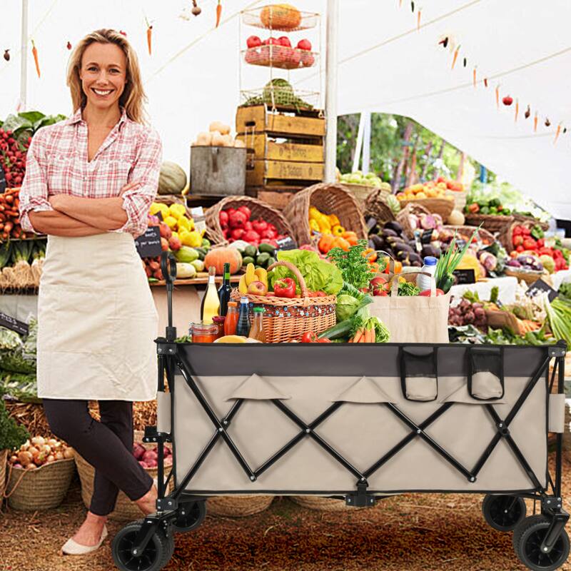 Heavy-Duty Foldable Utility Wagon - 480lbs Capacity,1:6 Space-Saving Fold & 7" All-Terrain Wheels,No Assembly Needed
