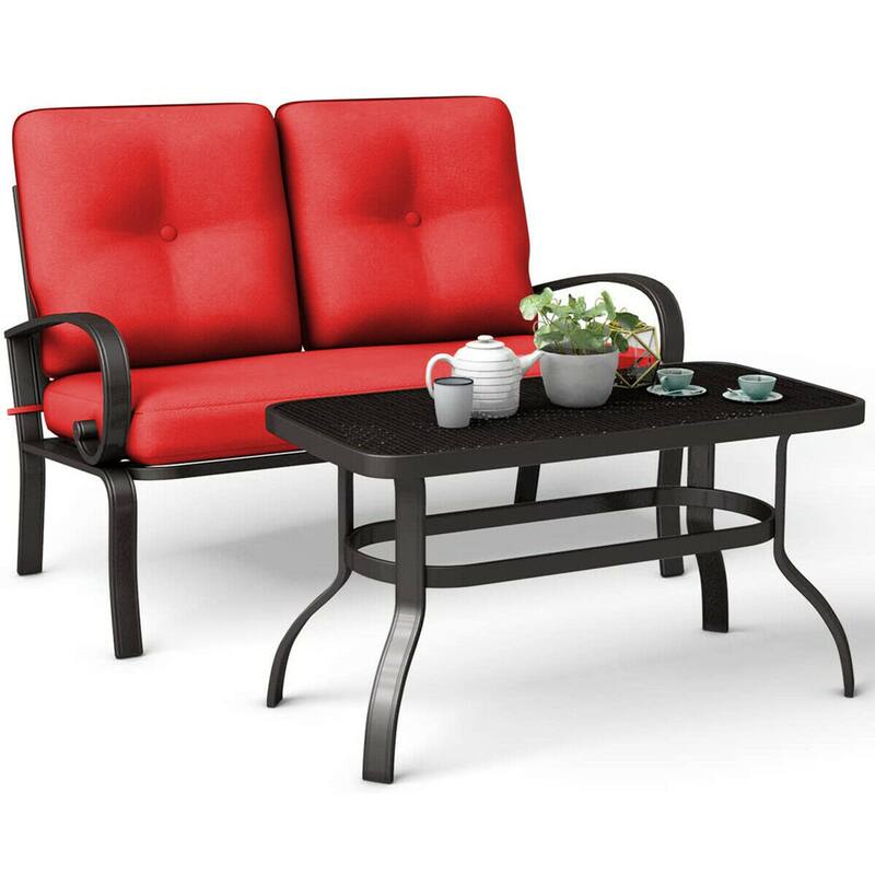 Gymax 2PCS Patio Loveseat & Table Set Cushioned Outdoor Furniture Set - See Details