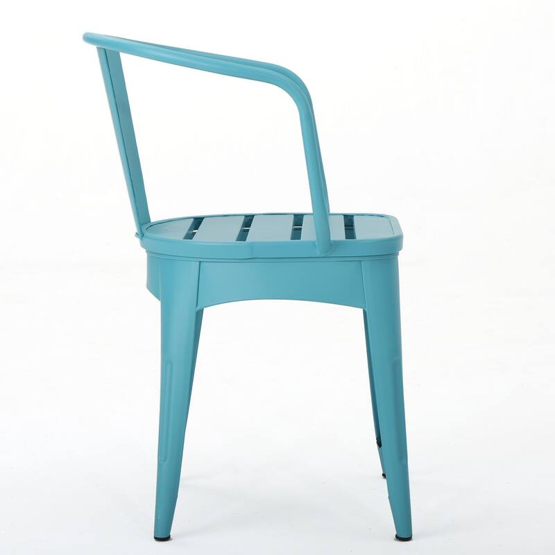 Rune Outdoor Bistro Table Set, 2 Chairs, Round Slatted, Teal Blue Iron