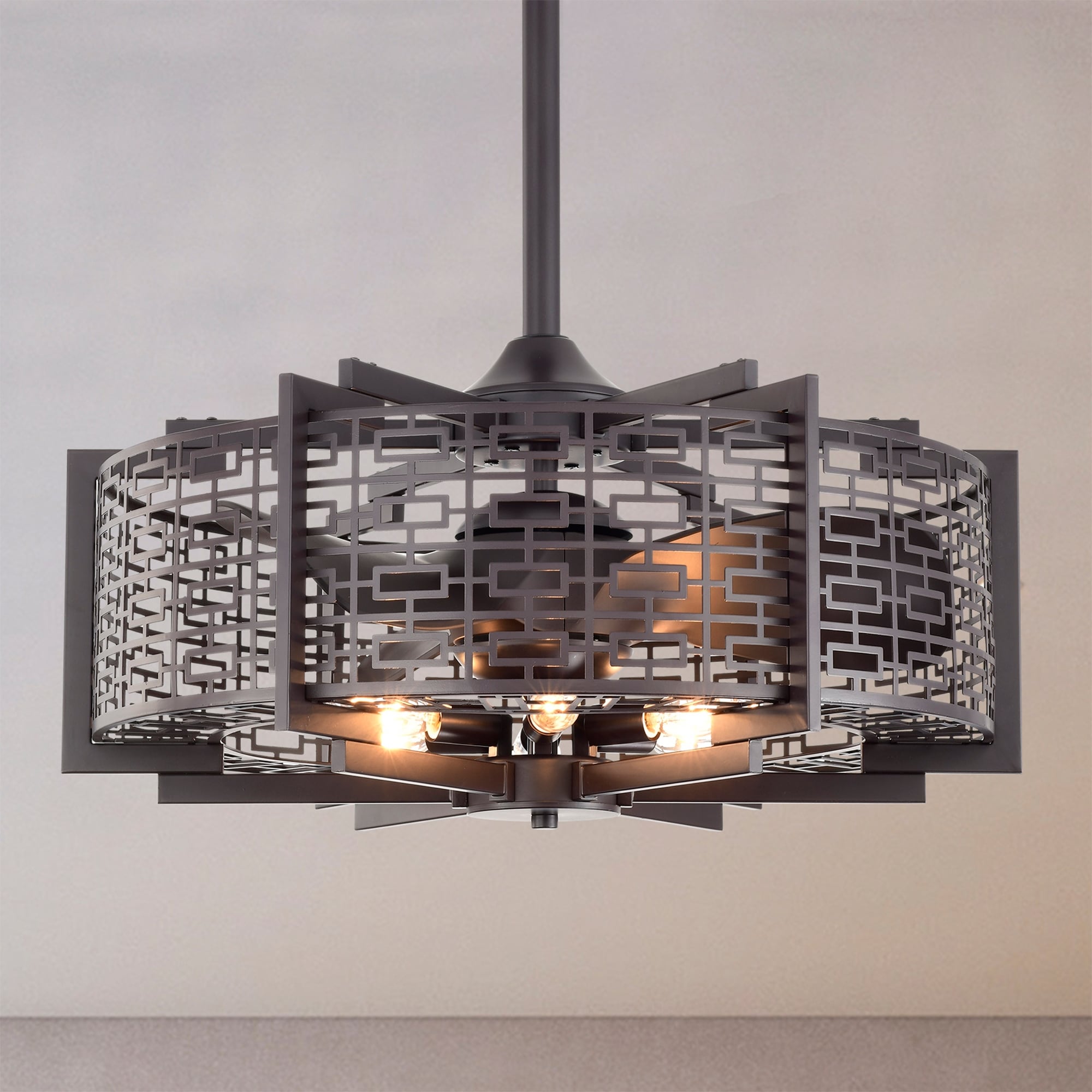 Warehouse of Tiffany Ioana 25-inch Brown 6 Lights 3 Blades Lighted Ceiling Fan with Remote