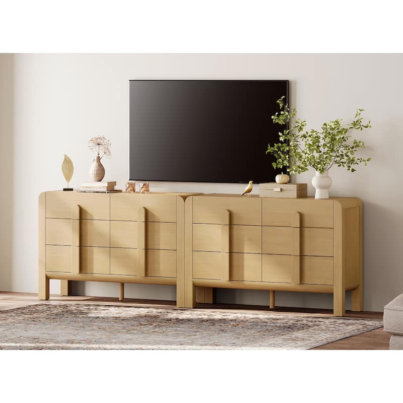 WAMPAT Modern Dresser TV Stand For Tvs Up To 100 Inch, Cruved Entertainment Center, Wood TV Console With Storage