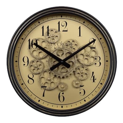La Crosse 404-3439 15" Bronze Quartz Analog clock with Moving Gears