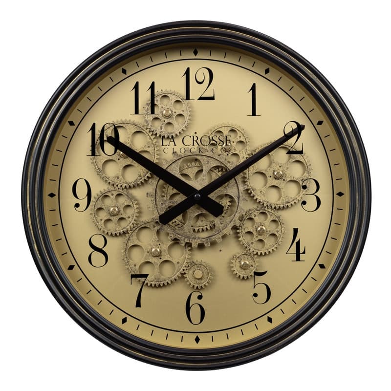 La Crosse 404-3439 15" Bronze Quartz Analog clock with Moving Gears