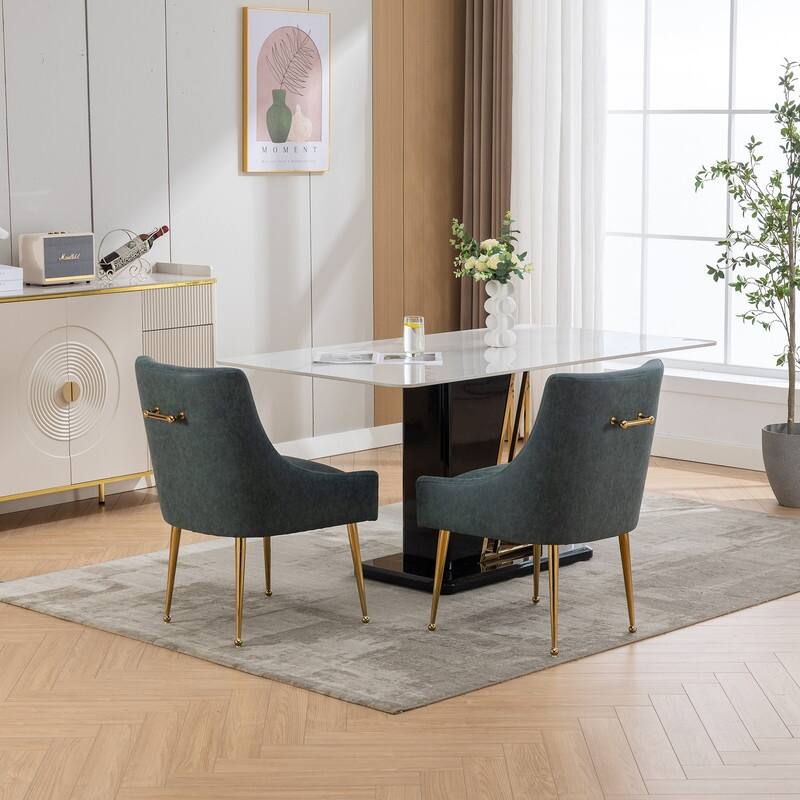 SEYNAR Modern Glam PU Leather Dining Chair or Vanity Chair Set of 2 with Rear Handle