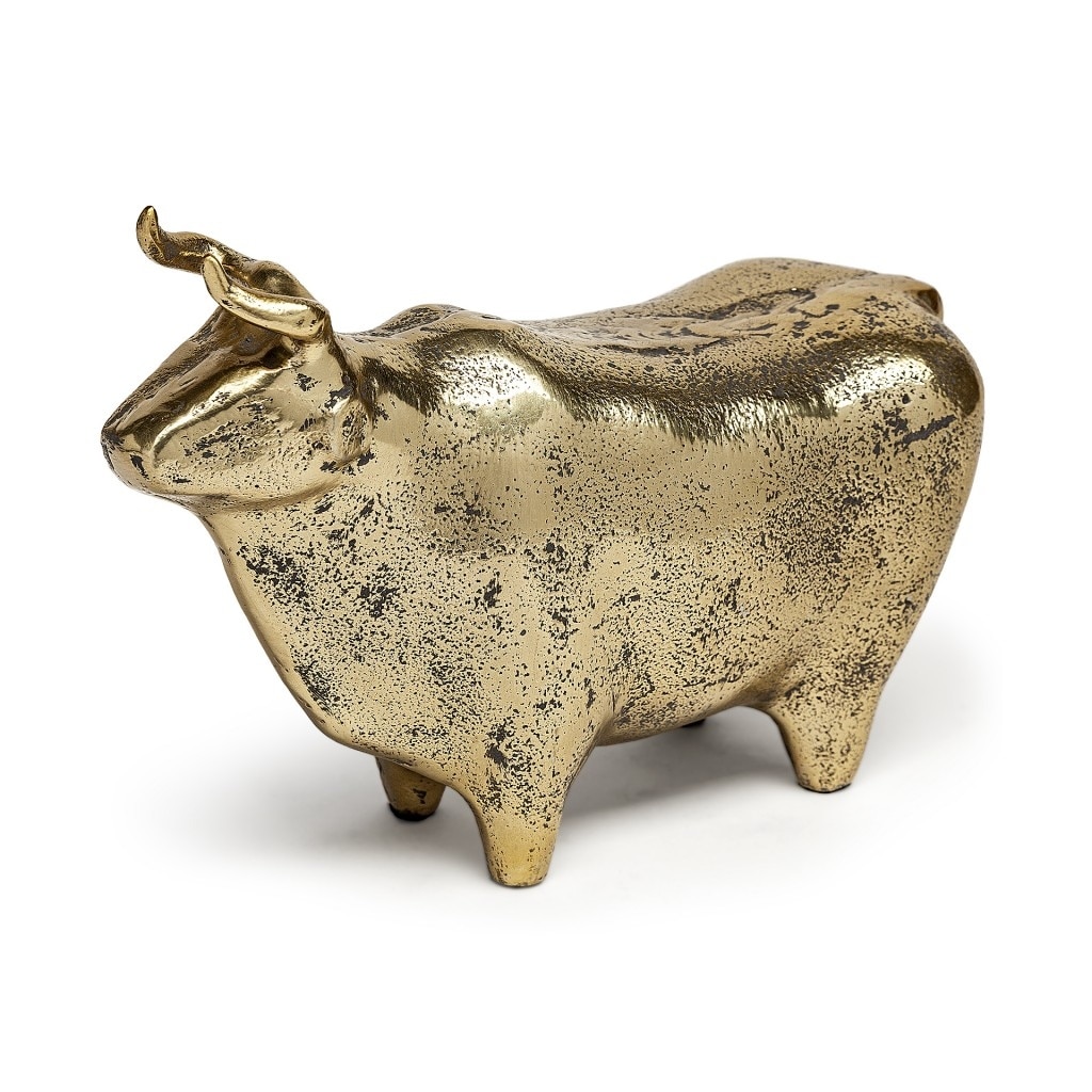 HomeRoots Gold Cast Aluminum Bull Sculpture